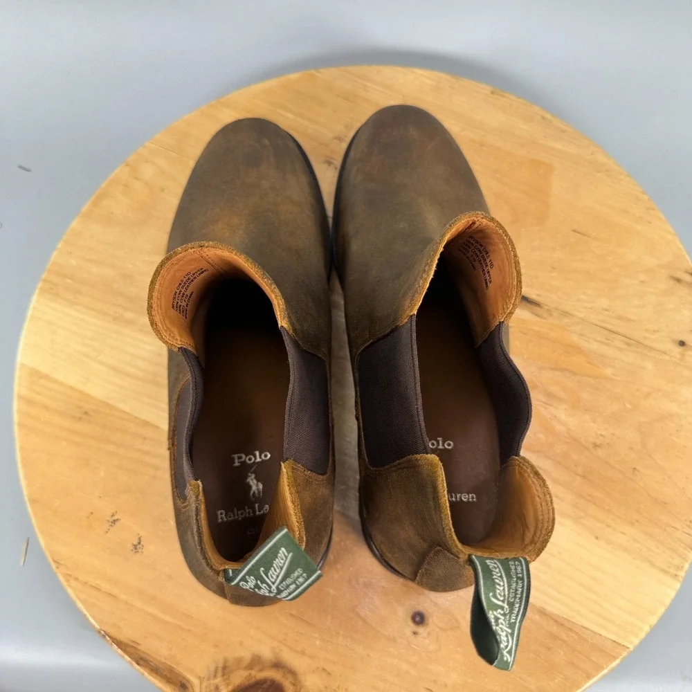 Polo Ralph Lauren Bryson Chelsea Boots‎ Mens Size 11 D Brown Suede Lug Sole EUC